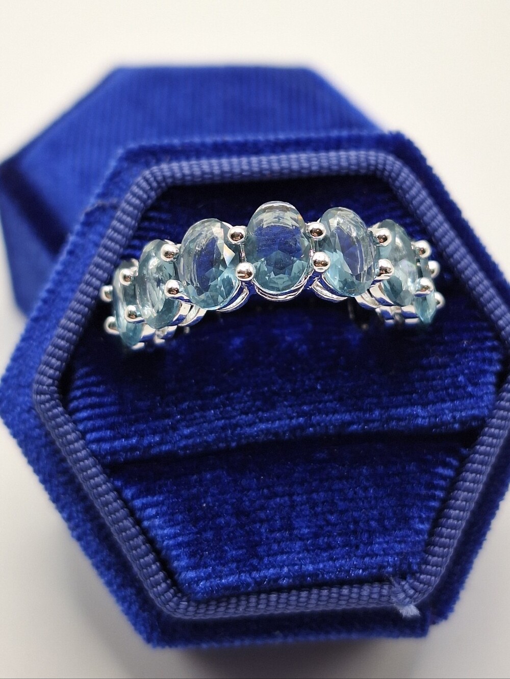 Blue Swarovski Crystal Eternity Band Ring Silver Tone Size 8